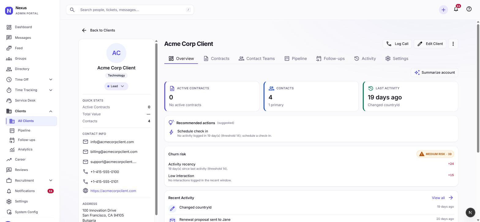 Client detail workspace