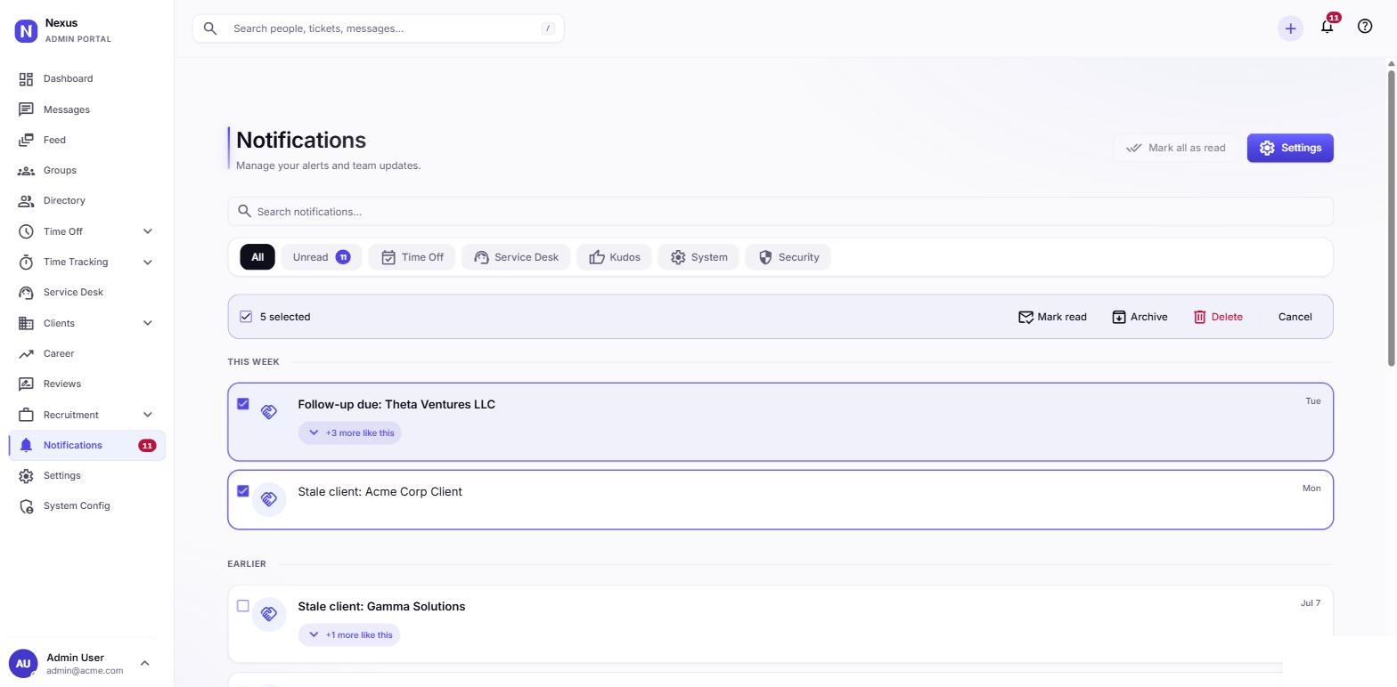 Notification center in bulk-select mode