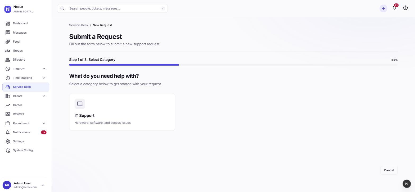 Service-request wizard category selection