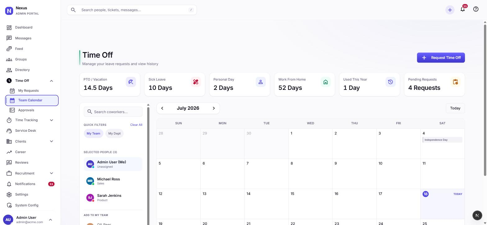 Team leave calendar and personal balances