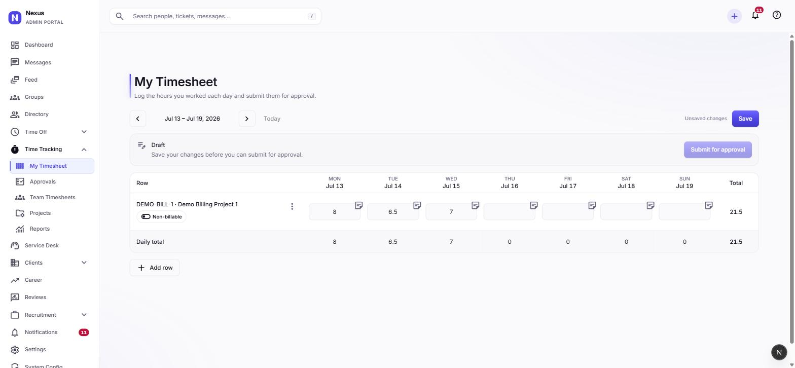 Weekly project timesheet